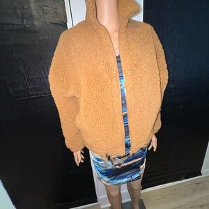 Time and Tru Tan Teddy Jacket Plush Oversized Fit